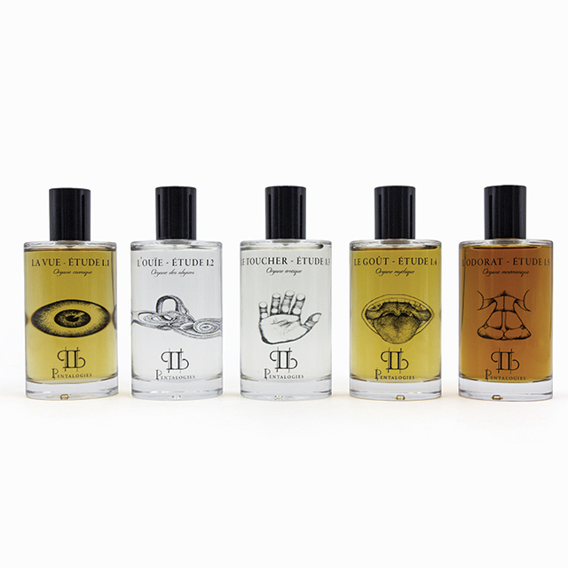 Création de la collection des cinq parfums sur les cinq sens pour Pentalogies Parfums
